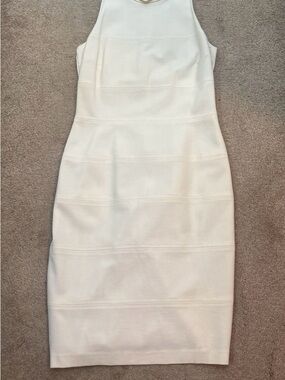 White House Black Market Ivory Mock Neck Ponte Sheath Dress Size 2 New NWT
